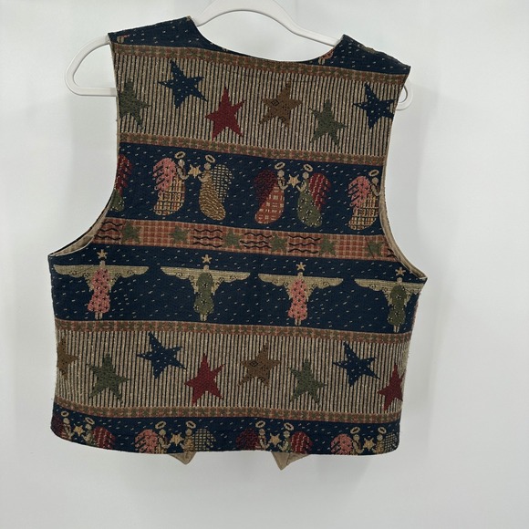 On The Verge Womens Vintage Western Vest Size M Folk Art Americana Cowgirl Angel - Picture 2 of 7